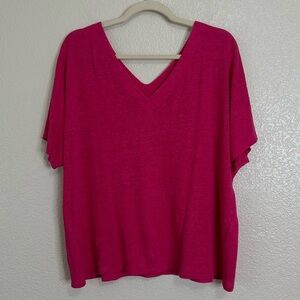 Chico's 100% Linen Pink V-neck Short Sleeves Tee, Size XL